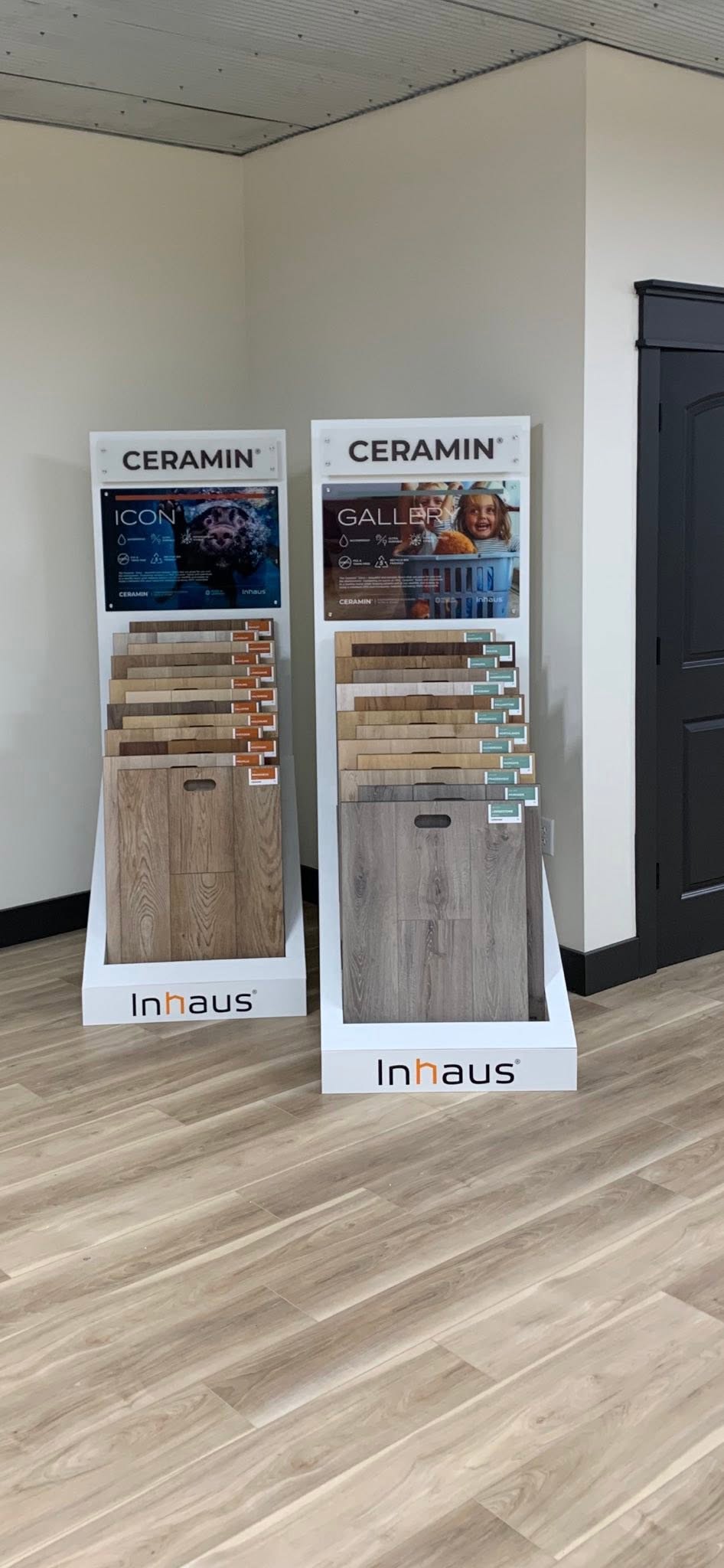 Inhaus Ceramin flooring sample display in our showroom.